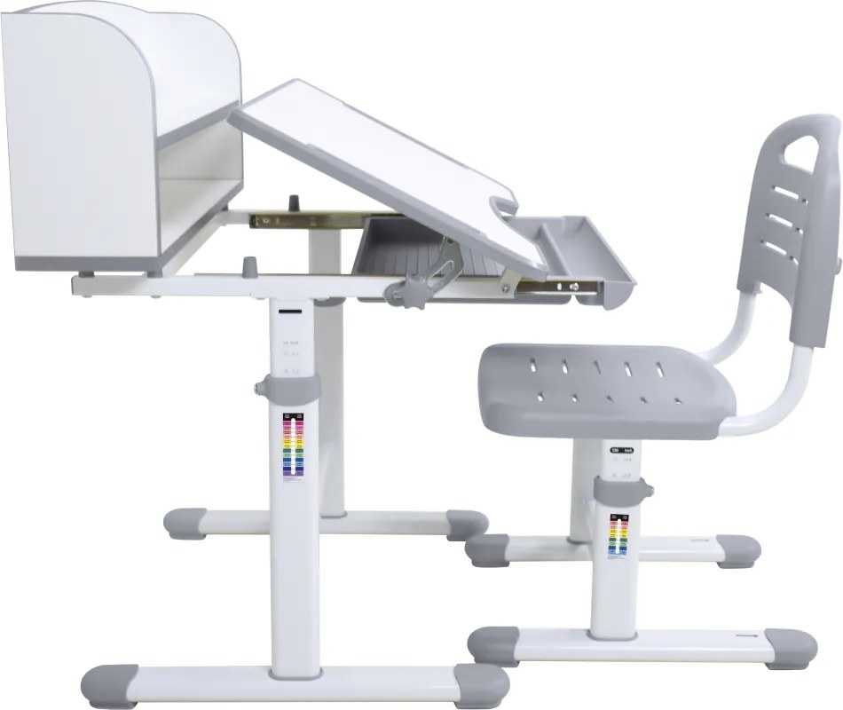 Növekvő íróasztal és szék, szürke/fehér, set ZION