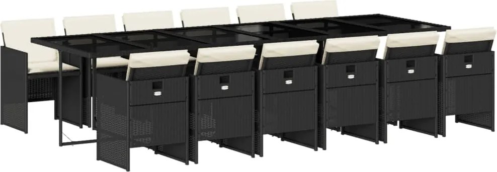 vidaXL 13 részes fekete polyrattan kerti ülőgarnitúra párnákkal