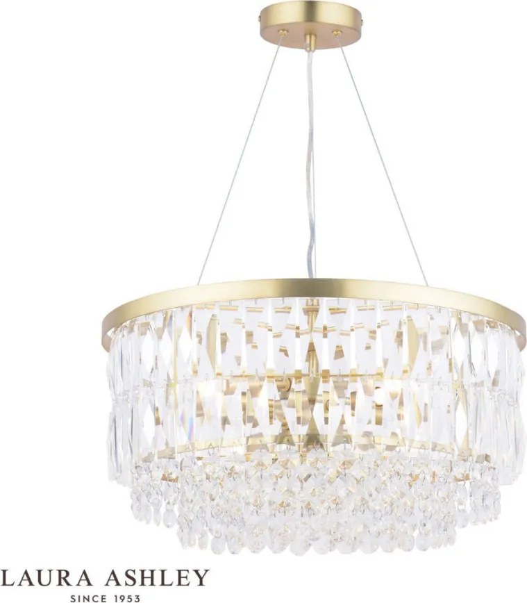 LAURA ASHLEY 3756207-Q RHOILL Kristály Függesztett Lámpa Antik Sárgaréz, Fehér G9 IP20