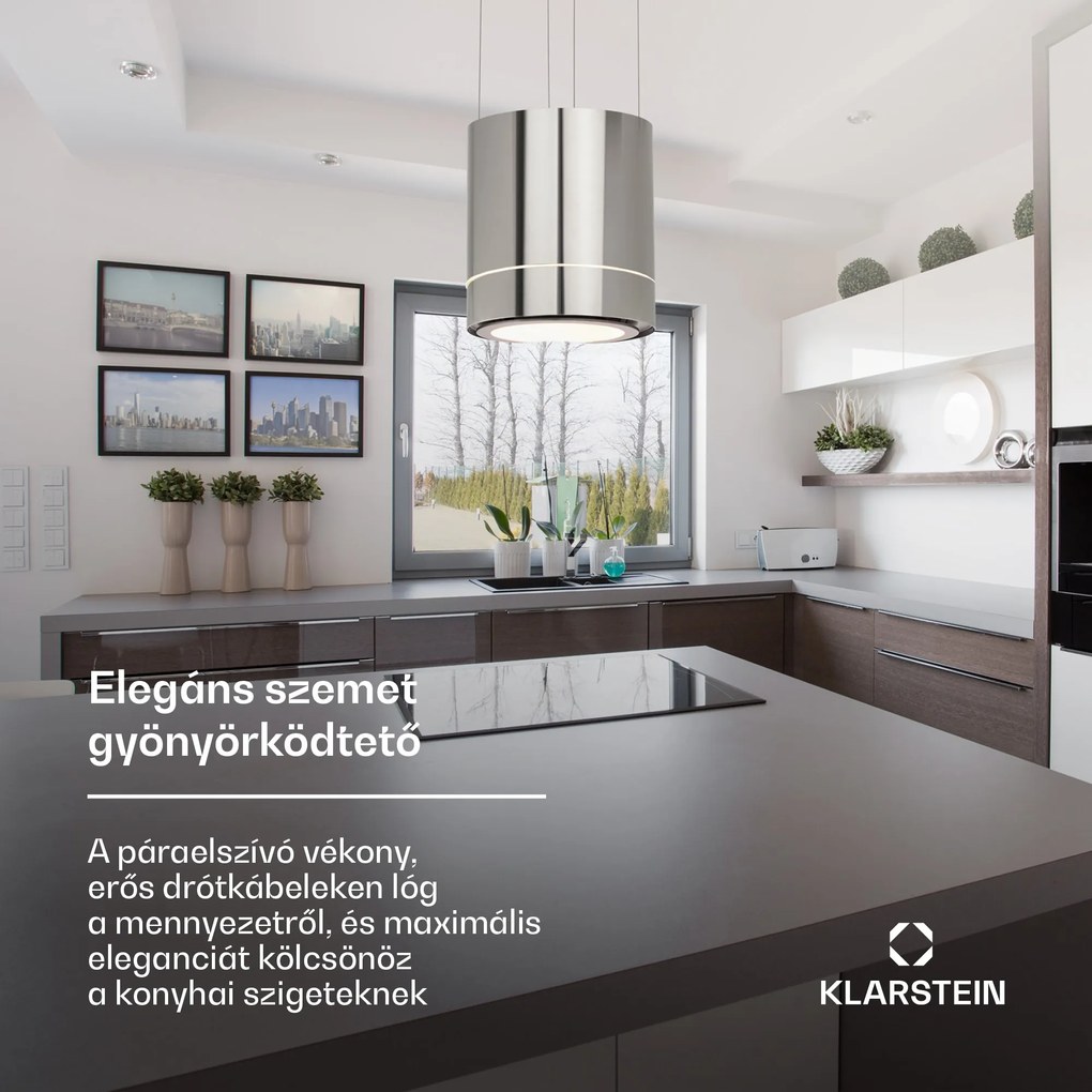 Klarstein Tron Ambience, sziget szagelszívó, Ø 38 cm, légkeringetés, 540 m³/ó, LED, nemesacél