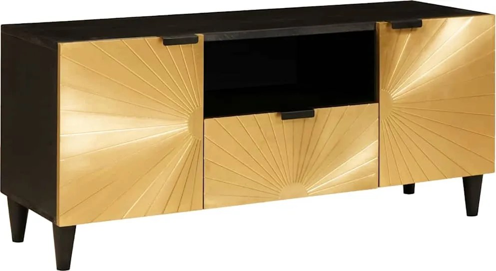 vidaXL TV szekrény fiókkal Fekete és Arany 105 x 33 x 46 cm Faanyag