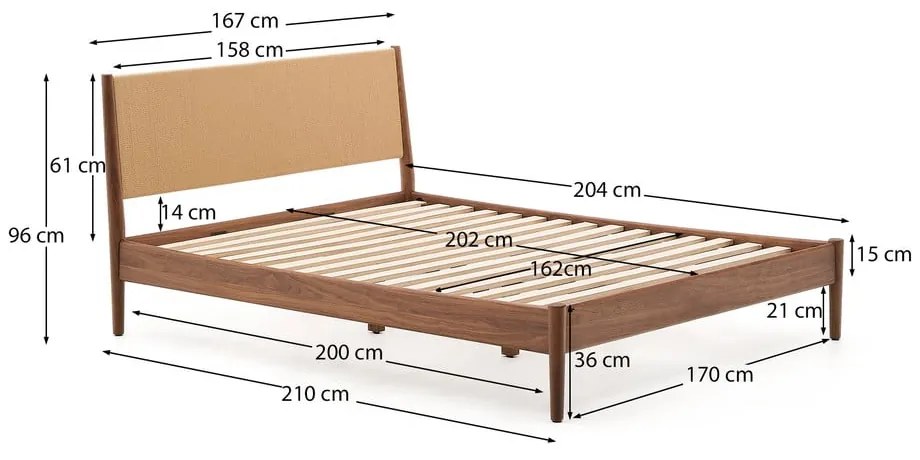 Sötétbarna franciaágy ágyráccsal 160x200 cm Elan – Kave Home