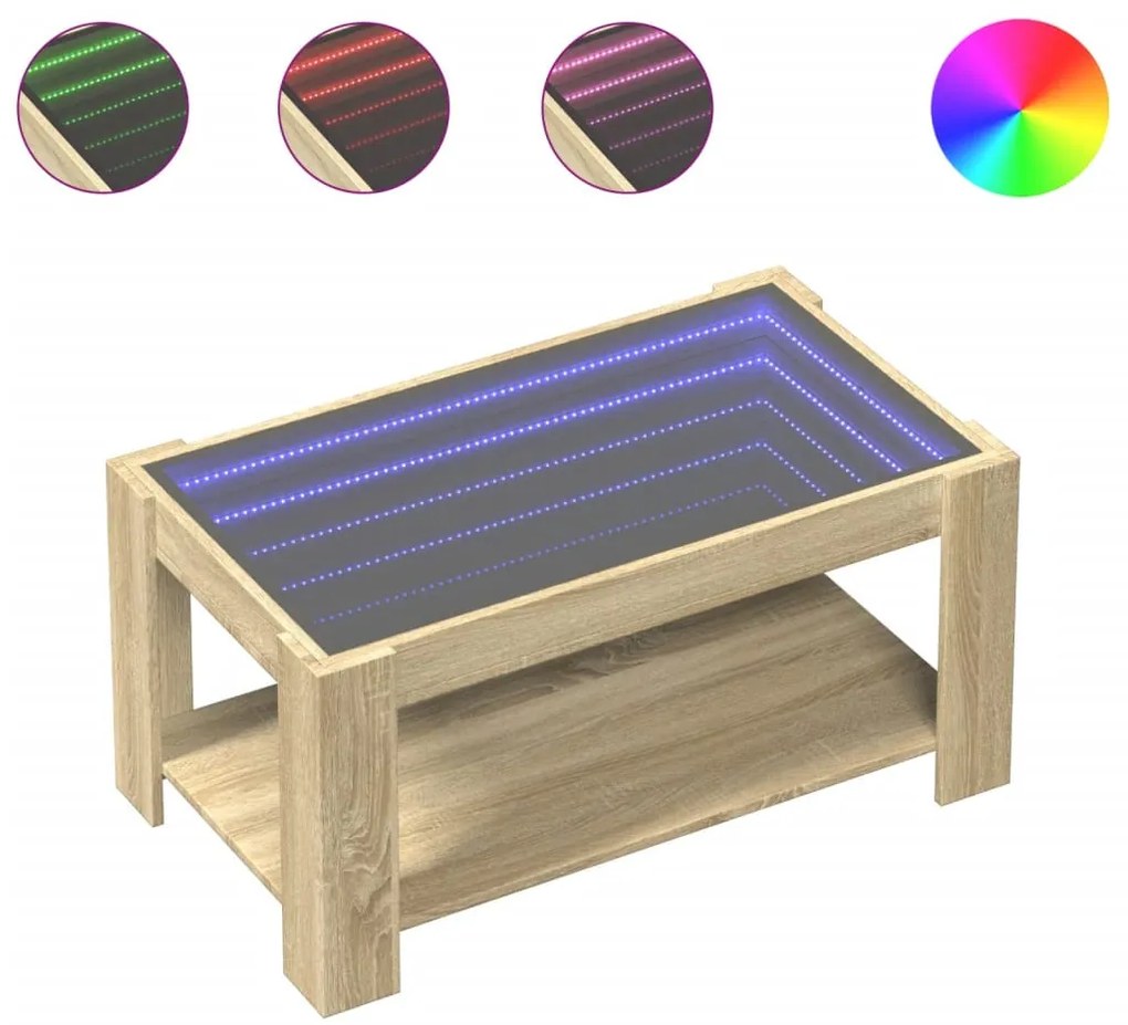 Sonoma tölgy szerelt fa dohányzóasztal LED-del 93 x 53 x 45 cm