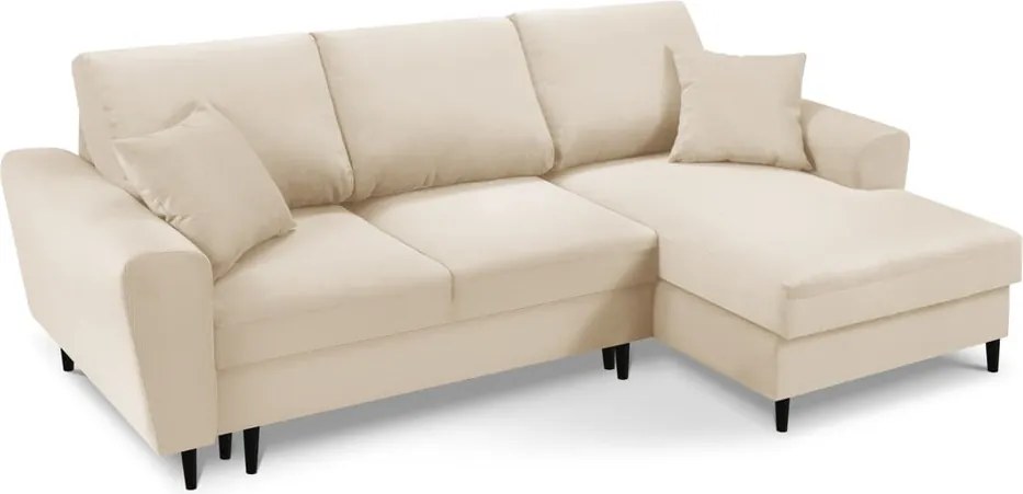 Bézs kordbársony kinyitható tárolóhelyes sarokkanapé (jobb oldali-heverő résszel) Kyoto – Cosmopolitan Design