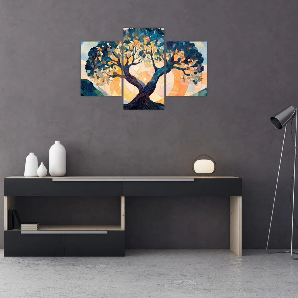 Kép – Mozaik – nap és fa II. (90x60 cm)
