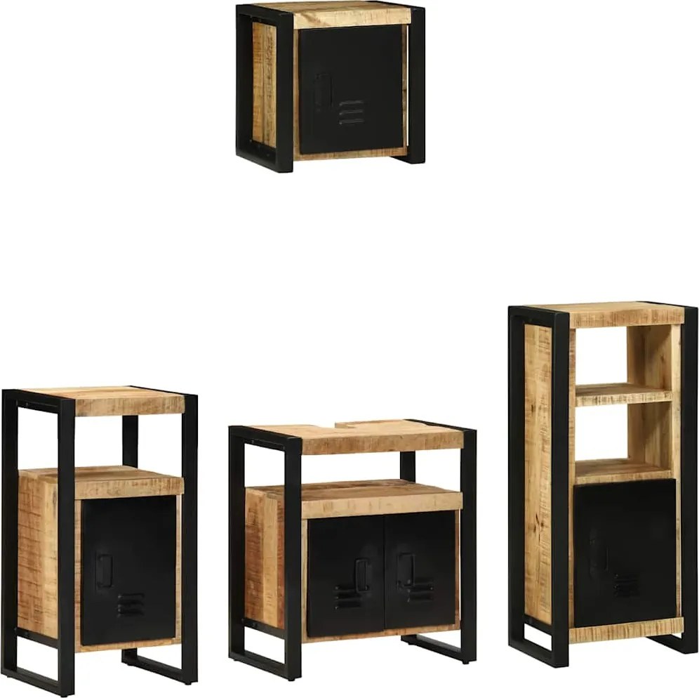 vidaXL Fürdőszoba bútor szett 4 pcs Barna és fekete Tömör Mangófát