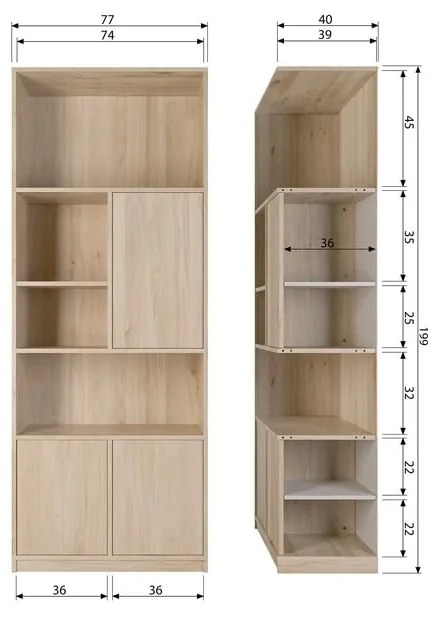 Natúr színű moduláris könyvespolc tölgyfa dekorral 77x199 cm Modulair – vtwonen