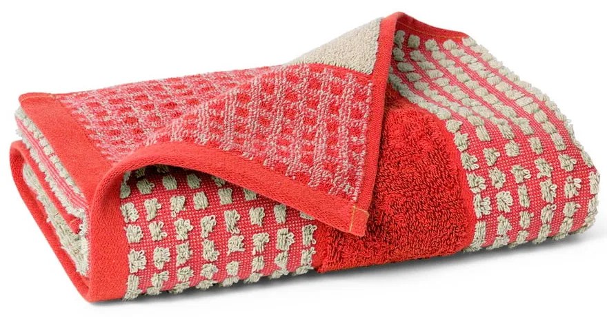 Piros frottír bio pamut törölköző 50x100 cm Check – JUNA
