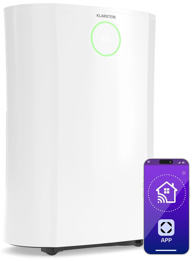 Klarstein DryFy ProConnect 16L párátlanító, 16 l/nap, 24 m², WiFi, App, LED kijelző, 24 órás időzítő