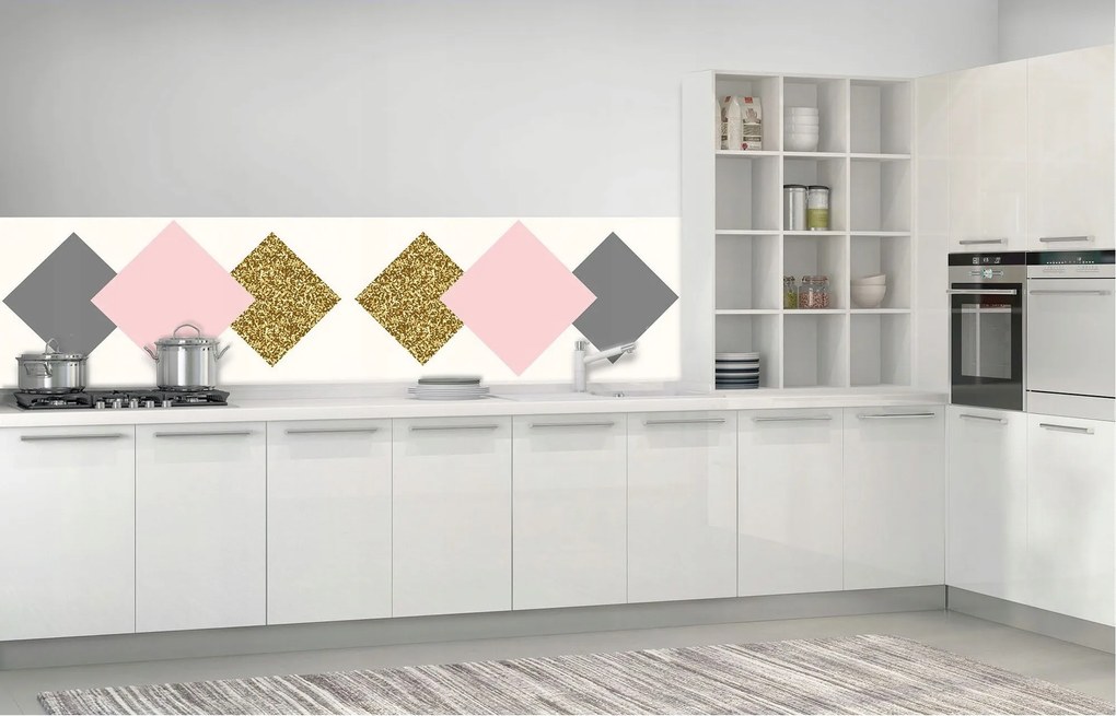 Flizelin fotótapéta Rombusz Arany Rózsaszín Geometrikus Ragyogás 250x60 +ragasztó