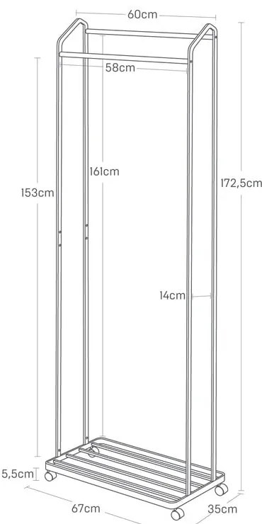 Fehér fém gurulós ruhatartó állvány Tower – YAMAZAKI