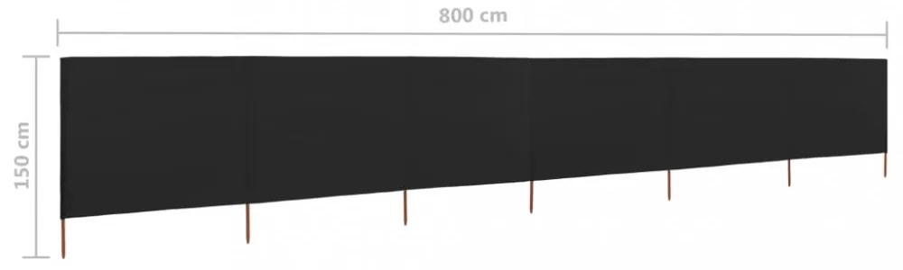 fekete szövet 6-paneles szélfogó 800 x 120 cm