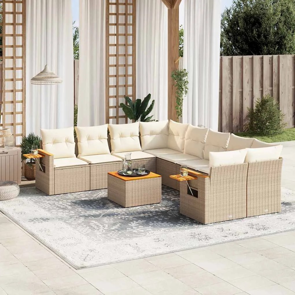 vidaXL 9 részes bézs polyrattan kerti ülőgarnitúra párnákkal