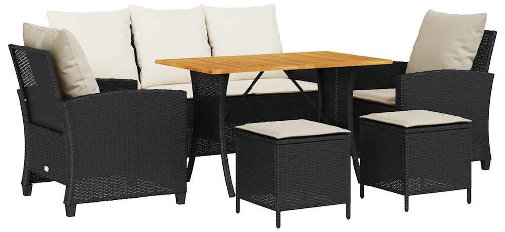 6 részes fekete polyrattan kerti ülőgarnitúra párnákkal