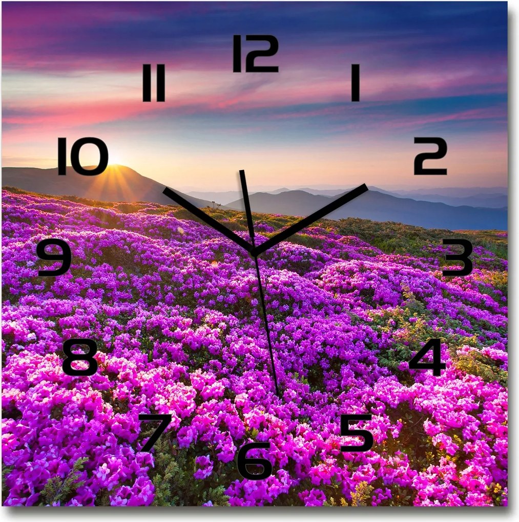 Üveg nagy lógó óra Virágok a hegyekben 60x60cm