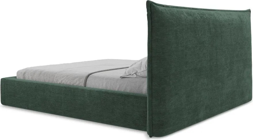 Zöld kárpitozott ágyneműtartós franciaágy ágyráccsal 180x200 cm Esala – Makamii