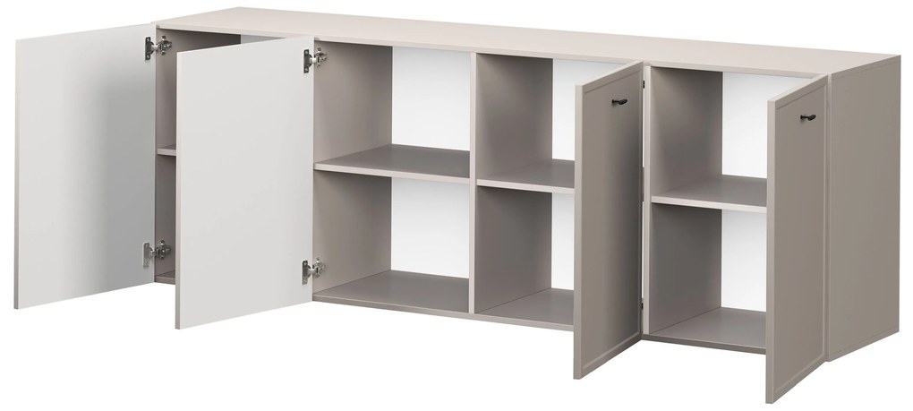 Lorini fali négyajtós komód 200 cm - kasmír / fekete T-bar fogantyúk