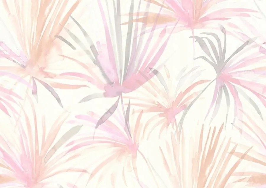 Festett levelek tapéta fehér alapon Pasztell flizelin