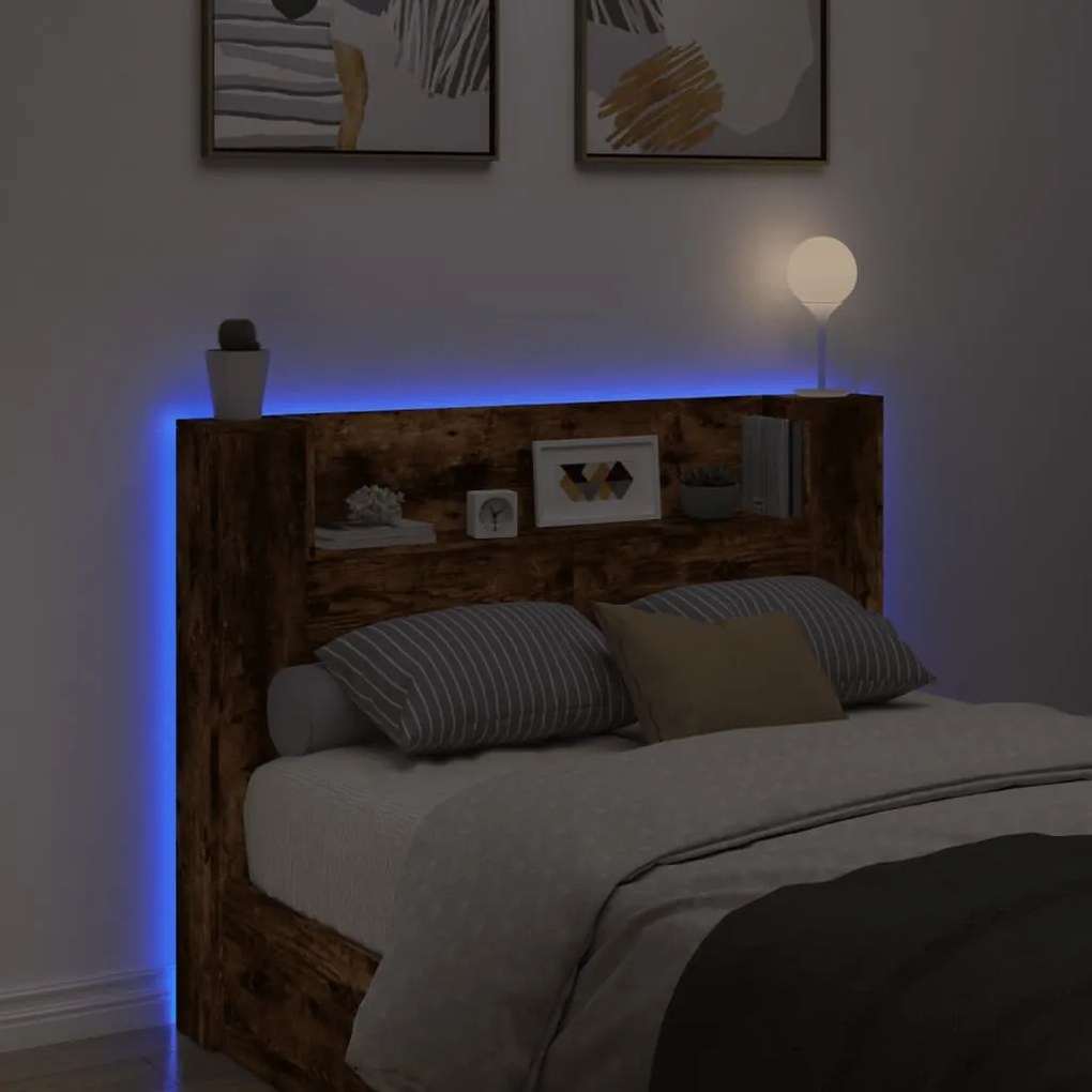 füstös tölgy színű áthidalószekrény LED-ekkel 140x16,5x103,5 cm
