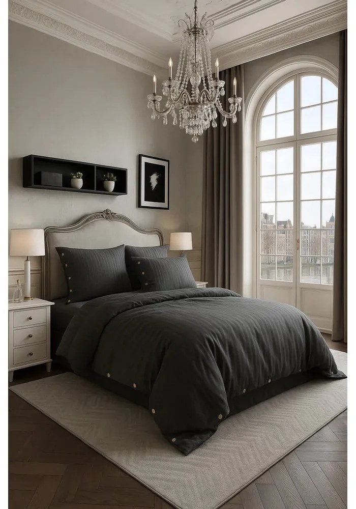 Sötétszürke kétszemélyes-hosszabbított renforcé pamut ágyneműhuzat 240x220 cm Como Striped – Mila Home Luxury