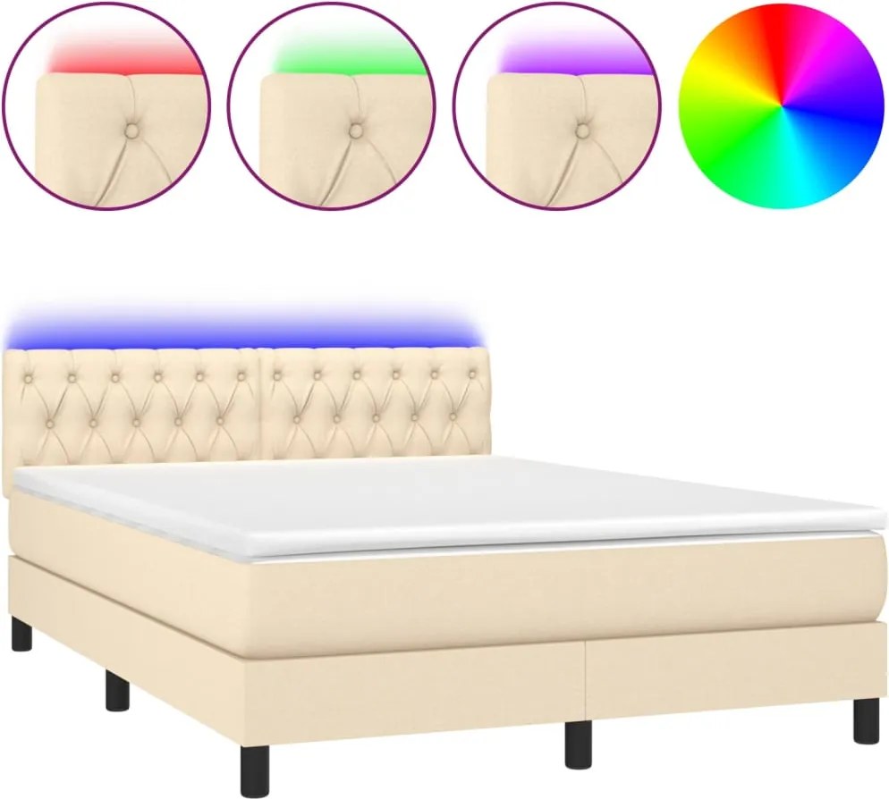 vidaXL krémszínű szövet rugós és LED-es ágy matraccal 140x190cm