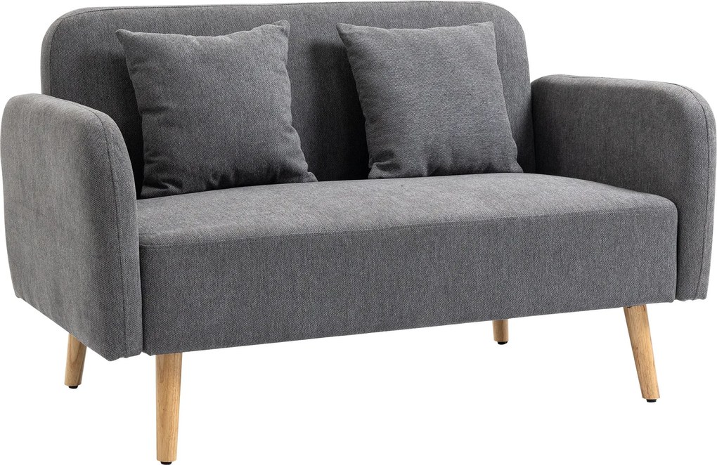 HOMCOM 2 Személyes Kanapé, Két Dekoratív Párnával, Párnázott Loveseat, Bársonyos Szövetből Készült Kanapé, Kézágy, Ideális Nappalihoz, Hálószobához, 1