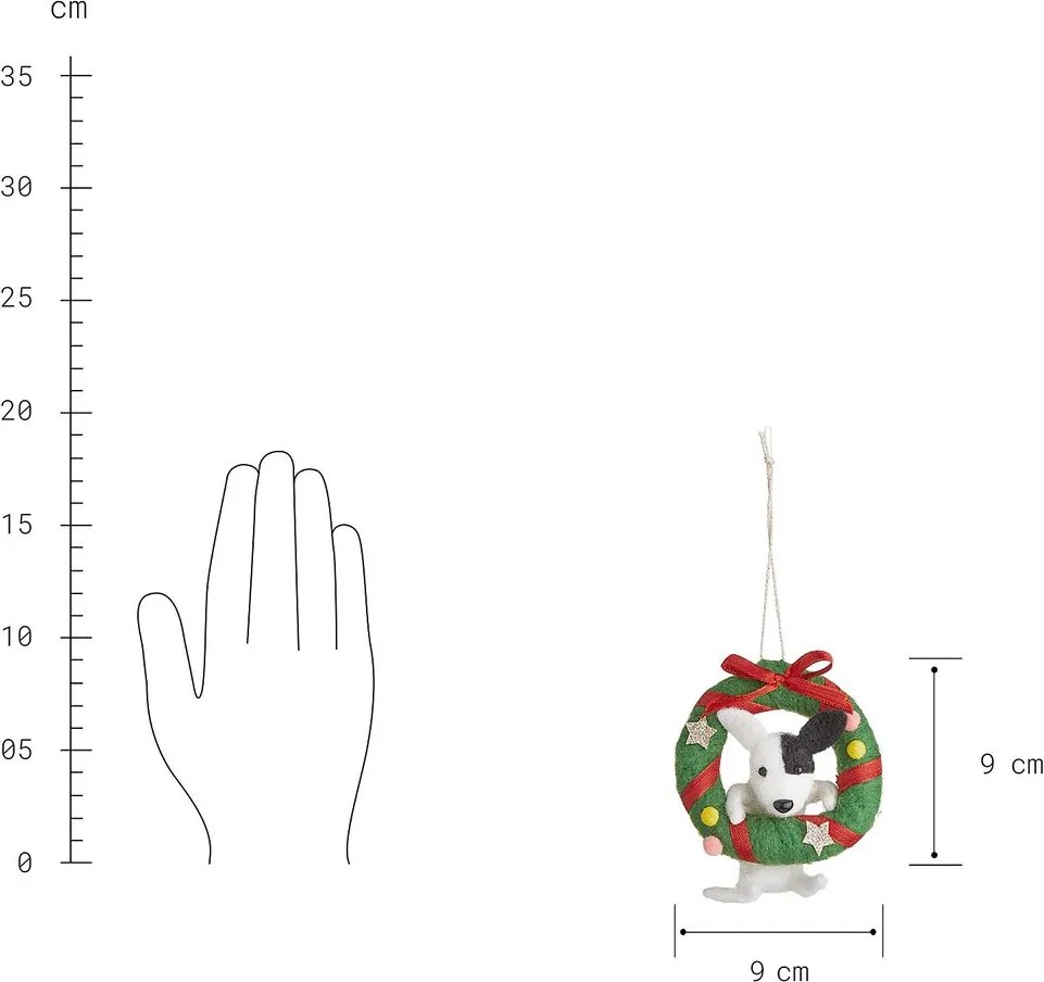 HANG ON filc karácsonyfadísz, kutya adventi koszorúval