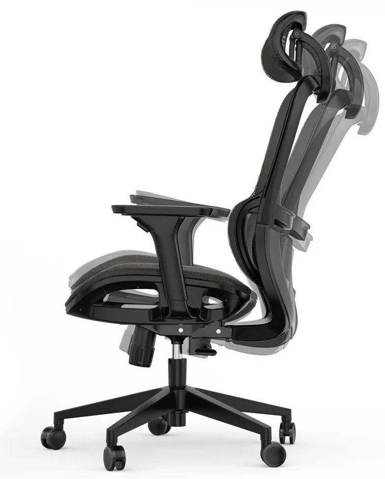 Ergonomikus irodai forgószék Neyo deréktámasz, fejtámla, háló, fekete