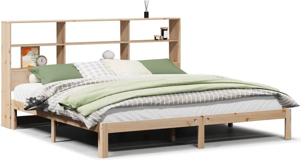 vidaXL tömör fenyőfa könyvespolcos ágy matrac nélkül 180 x 200 cm