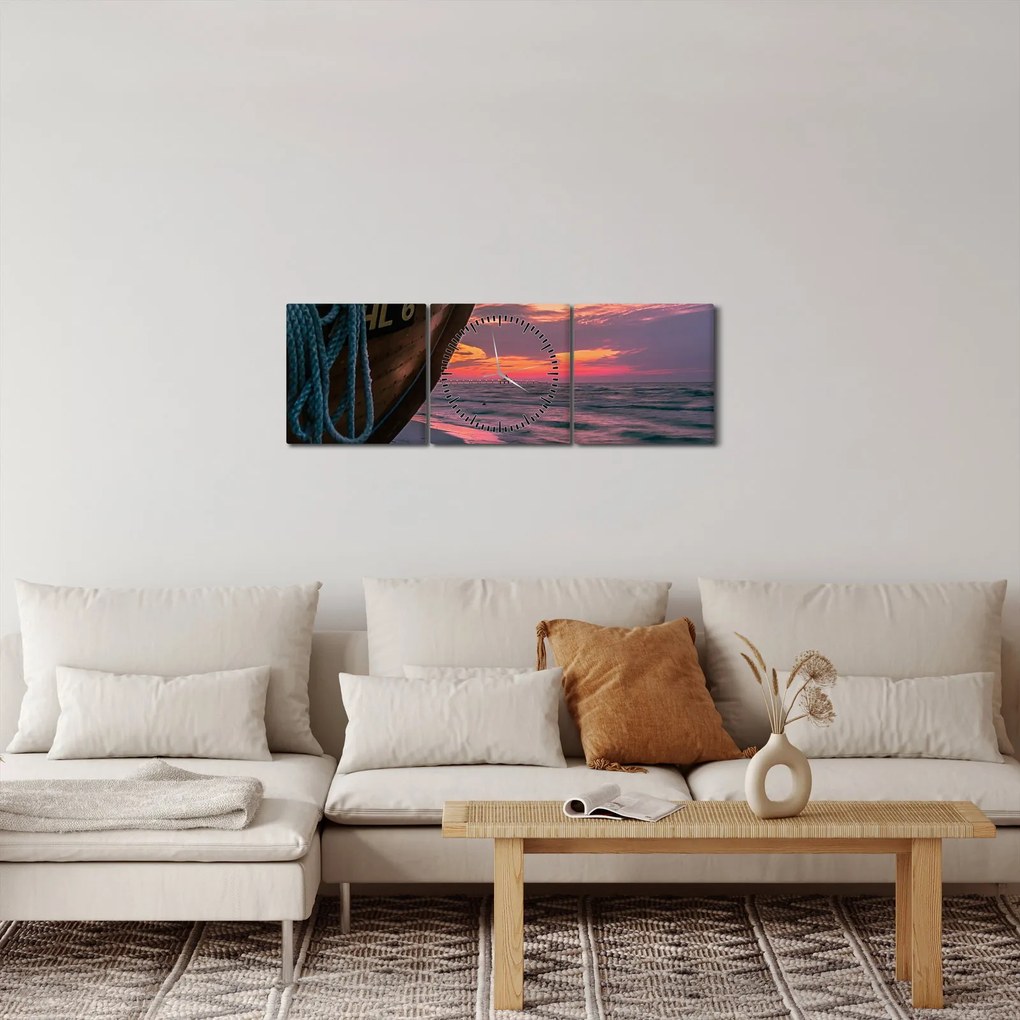 Egy csónak képe a parton (órával) (90x30 cm)