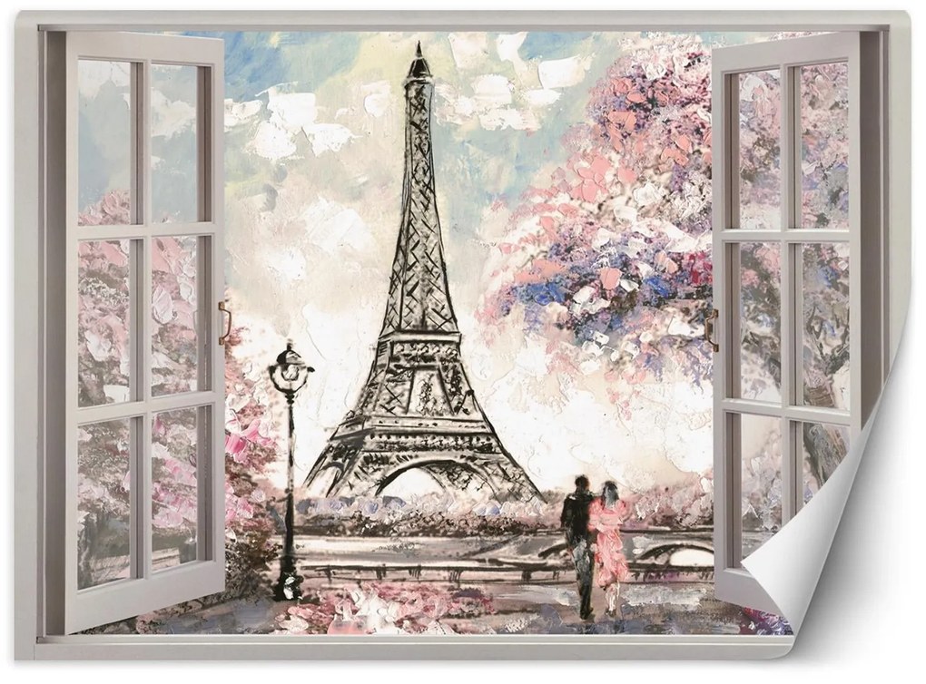 Gario Fotótapéta Ablak az Eiffel-toronyra nézo ablakkal Anyag: Vlies, Méret: 210 x 150 cm