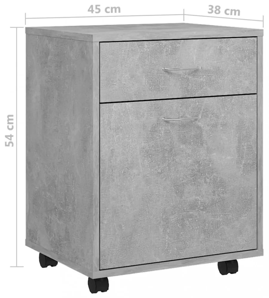 betonszürke szerelt fa kerekes szekrény 45 x 38 x 54 cm