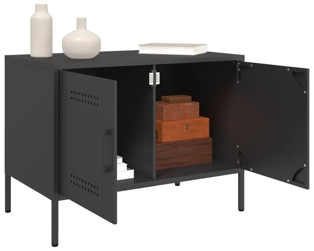 2 db fekete acél TV-szekrény 68 x 39 x 50,5 cm