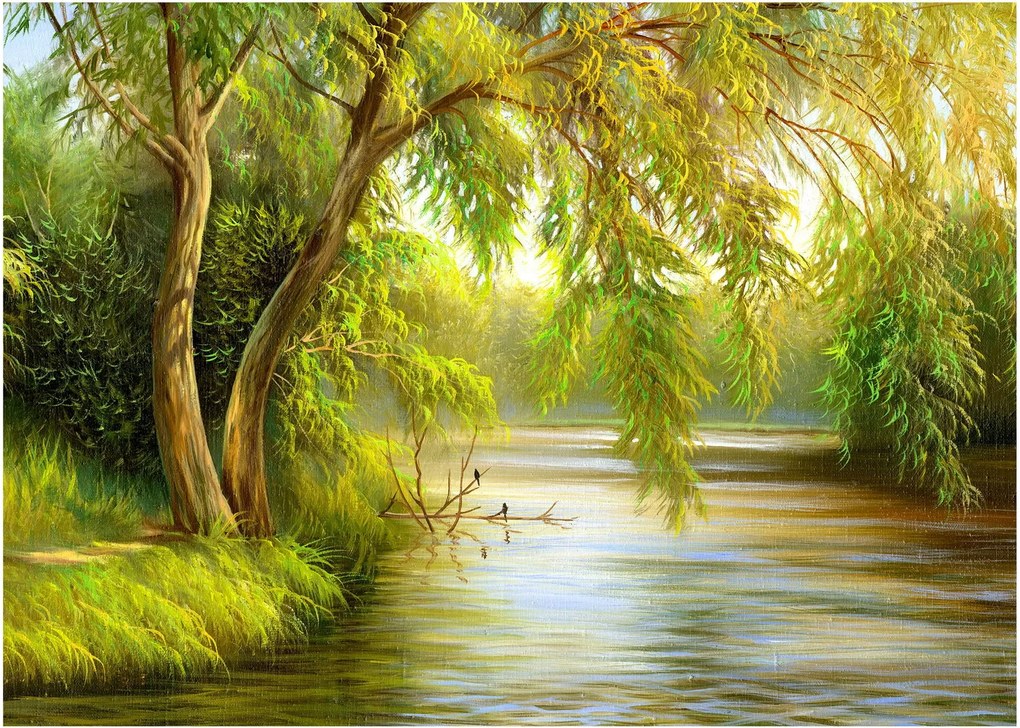 Kép - fűzfa a tó mellett, olajfestmény (70x50 cm)
