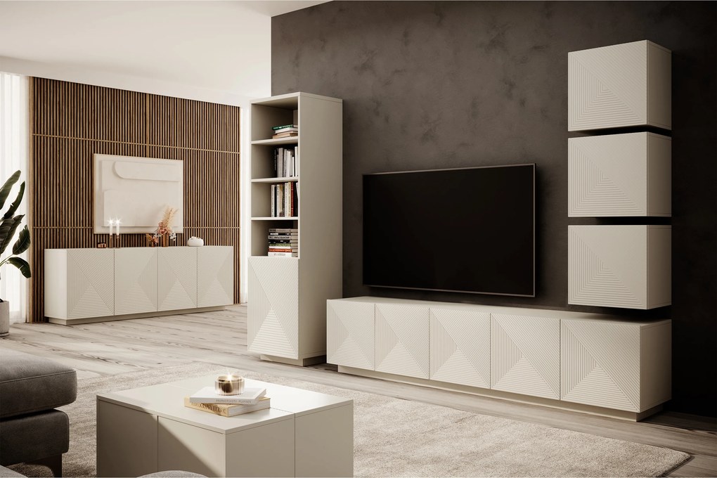 Asha TV-szekrény 200 cm ötajtós, bordázott előlap - kasmír