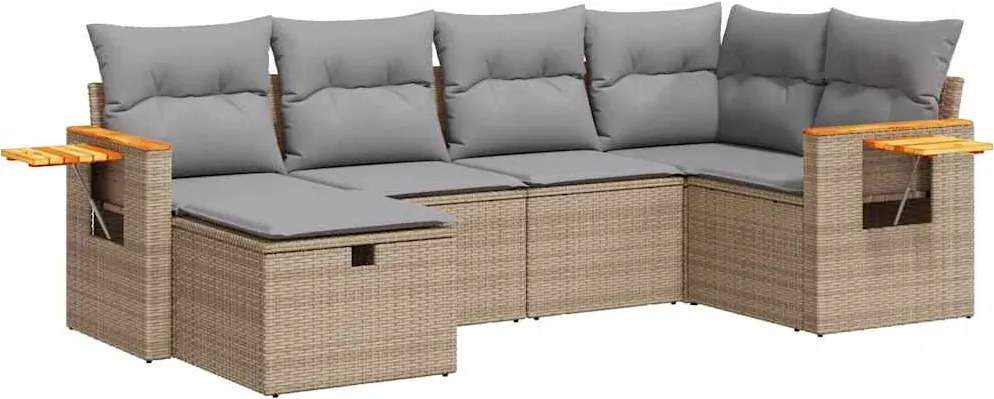 vidaXL 6 részes bézs polyrattan kerti ülőgarnitúra párnával