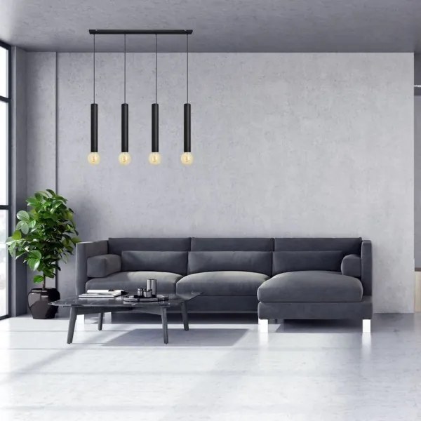 Csillár zsinóron TUBA 4xE27/15W/230V fekete