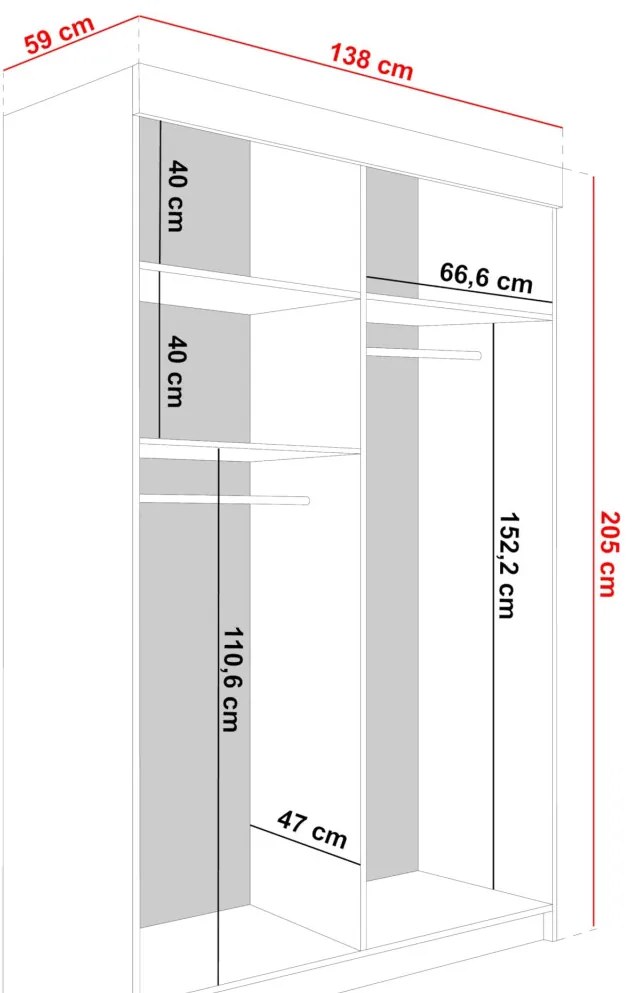 Bill 2 138 Tolóajtós Szekrény 138cm, Fehér