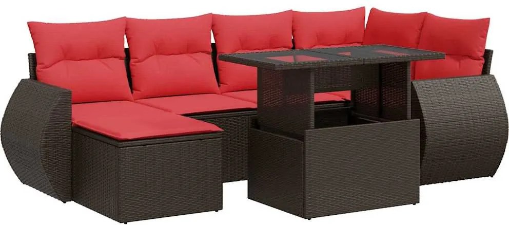 vidaXL 7 részes barna polyrattan akácfa kerti ülőgarnitúra párnákkal