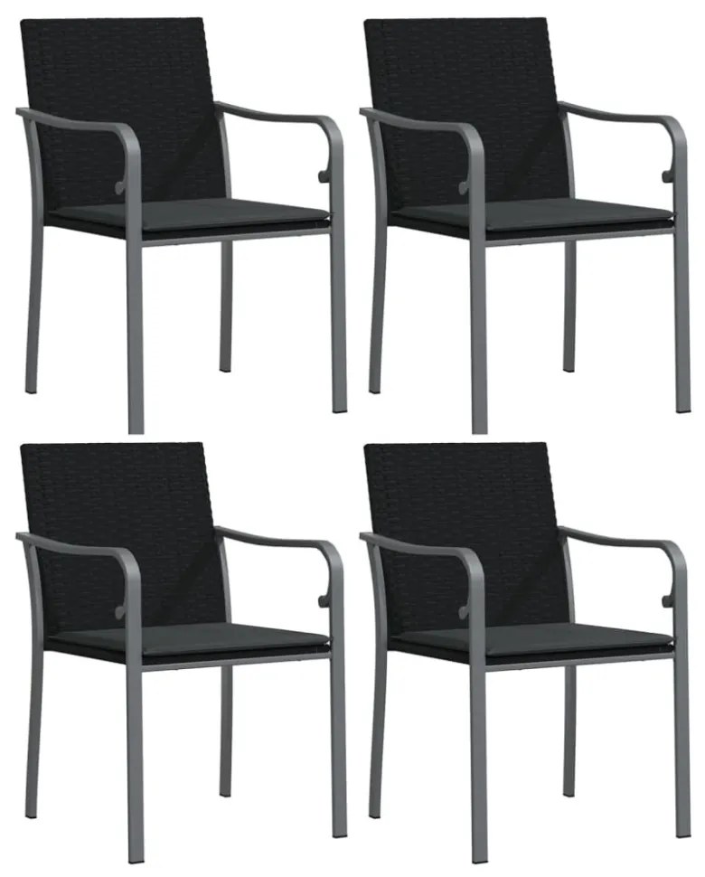 4 db fekete polyrattan kerti szék párnával 56x59x84 cm
