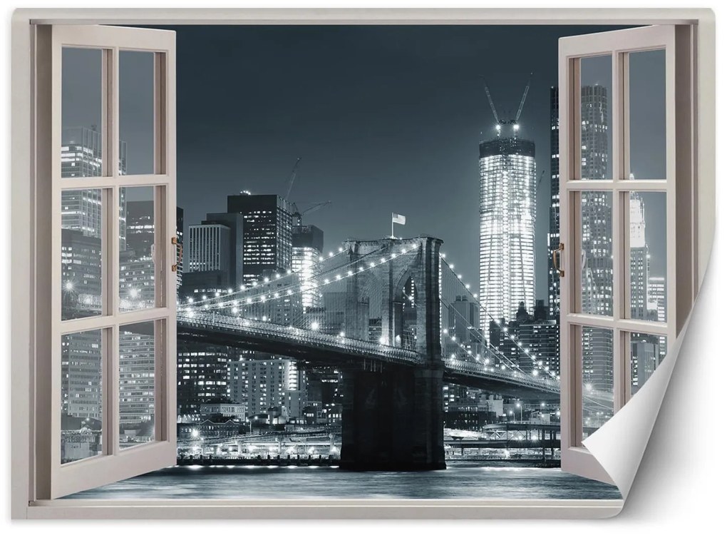 Gario Fotótapéta Ablak - New York City Brooklyn híd fekete-fehérben Anyag: Vlies, Méret: 210 x 150 cm