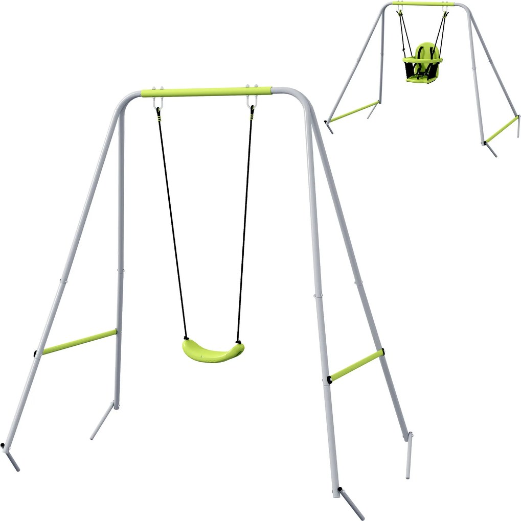 Outsunny 2-in-1 Gyermek Hinta Szett 5-Pontos Biztonsági Övvel, Beltéri/Kültéri Gyerek Hinta, Könnyen Összeszerelhető és Tárolható, Zöld | Aosom