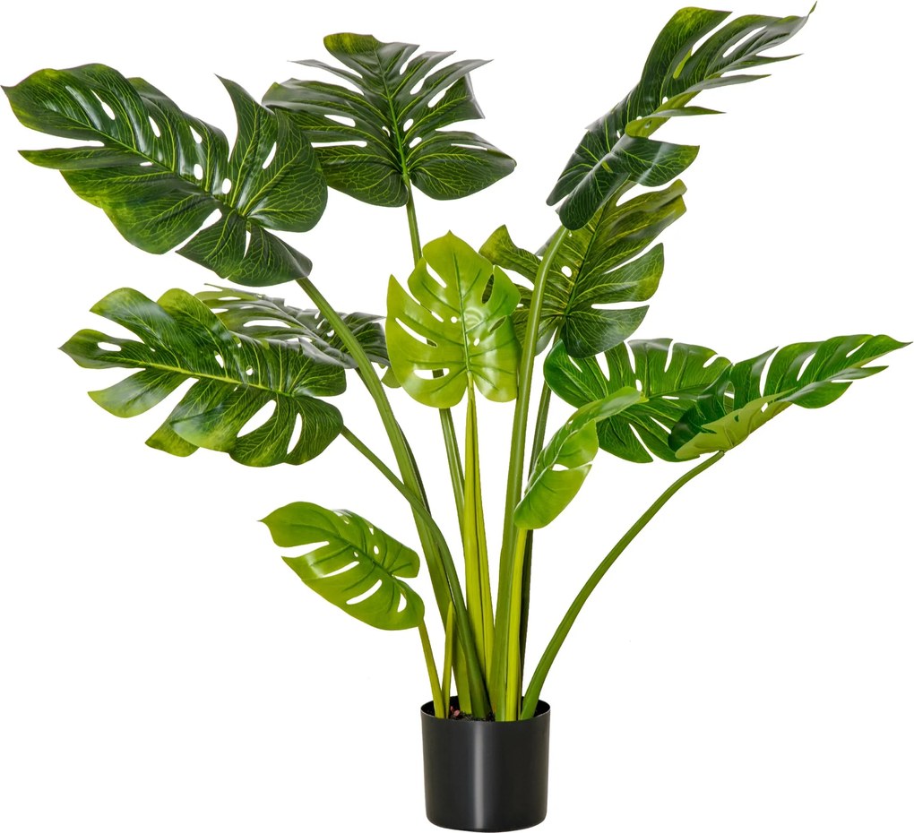 HOMCOM Műnövények 110 cm Műanyag Monstera Növény Cserépben Műfa Benti Dekorációs Növény Irodai Növény Műanyag Cserép Benti és Kinti Használatra | Aoso