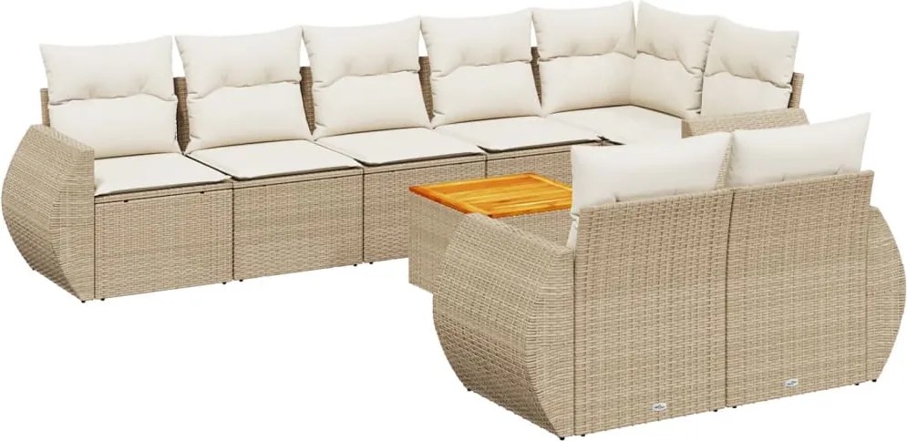 vidaXL 9 részes bézs polyrattan kerti ülőgarnitúra párnákkal
