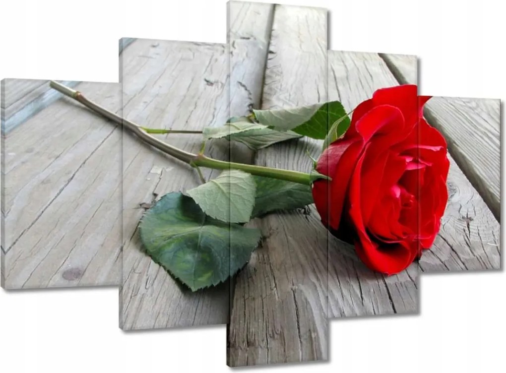 Vászonkép 150x105 Vörös rózsa a deszkákon