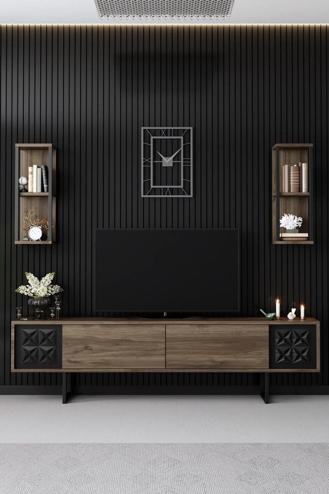 TV szekrény Black Line - Walnut, Black