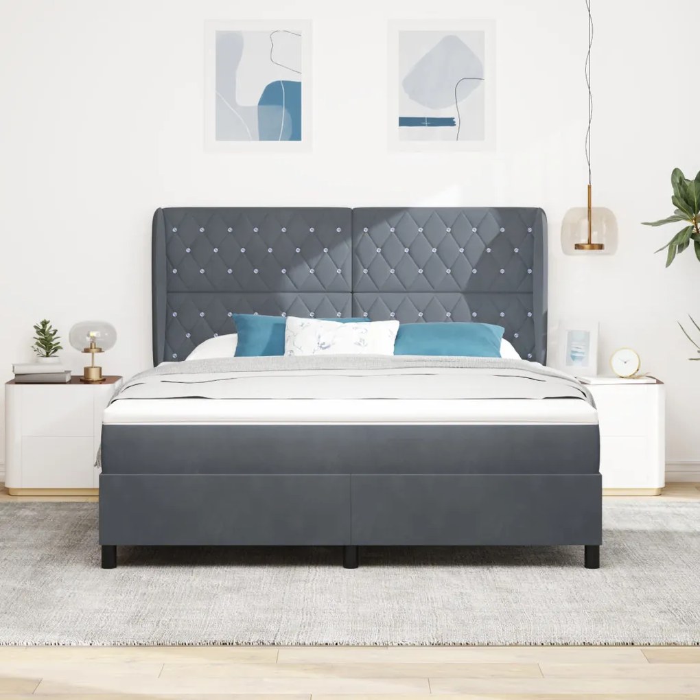 Boxspring Ágy Matraccal Sötétszürke 180x200 cm Bársonyos