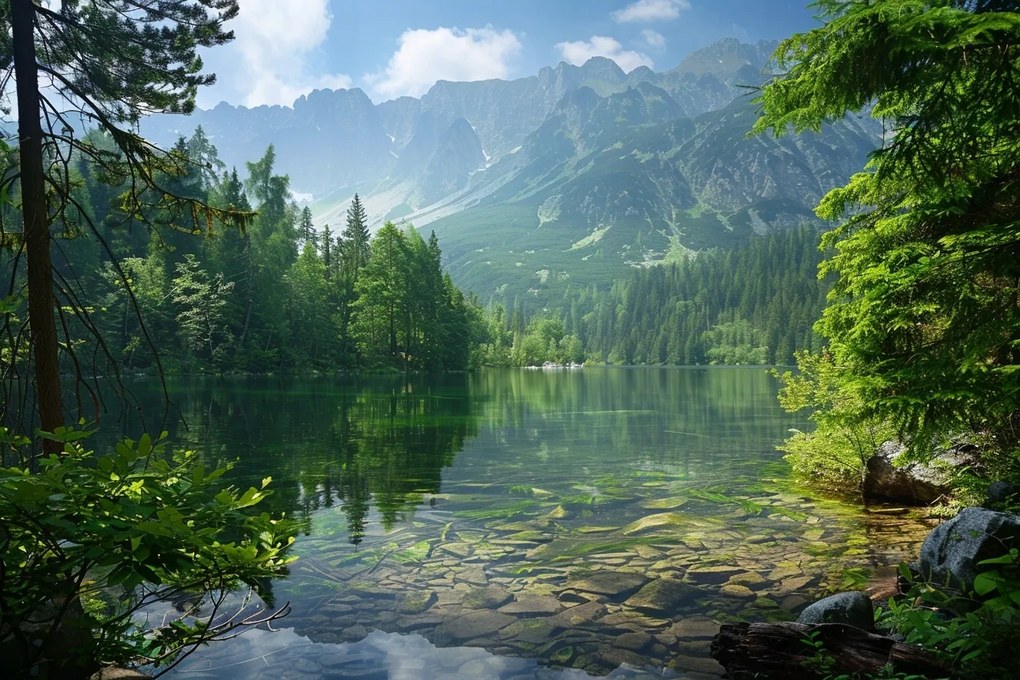 Vászonkép Canvas Hegyek Tó Erdő Tájkép Tátra Természet 120x80