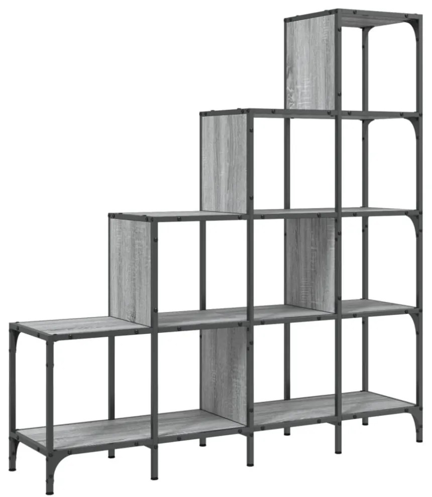 szürke sonoma szerelt fa és fém könyvszekrény 122 x 30 x 132 cm
