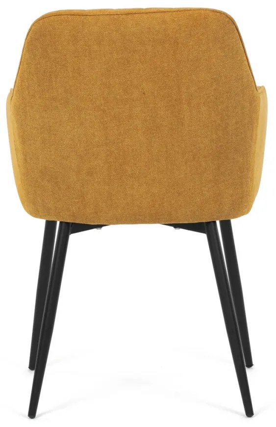 Scaun de sufragerie elegant, material trxtil galben curry, metal negru